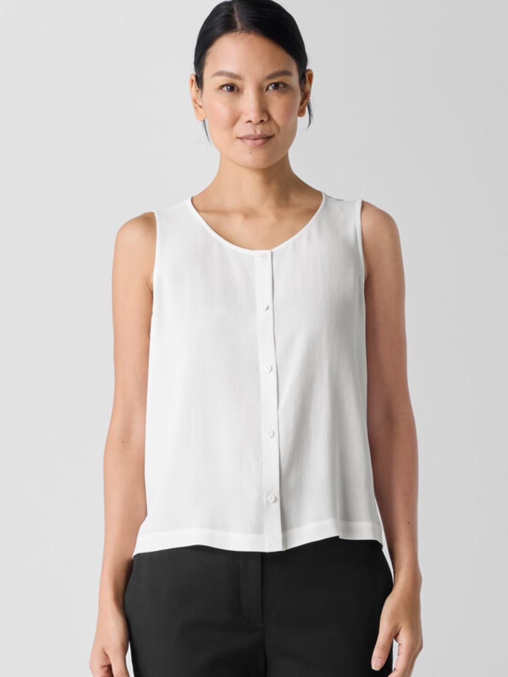Eileen Fisher Silk Georgette Crepe Round Neck Vest
